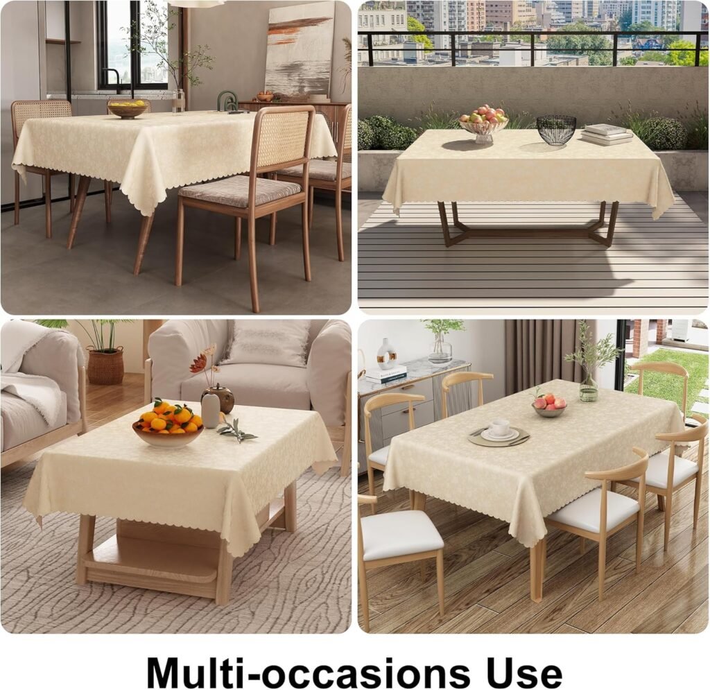 Rectangle Table Cloth, Waterproof Heavy Duty Vinyl Tablecloths, Wipeable Washable Table Cover for Kitchen and Dining Room (Beige, 60" X 84") - Image 6