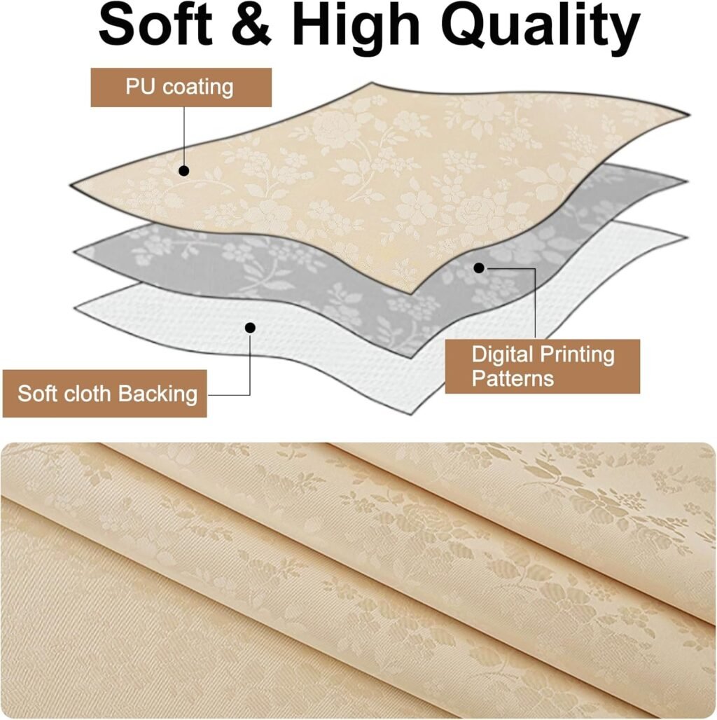 Rectangle Table Cloth, Waterproof Heavy Duty Vinyl Tablecloths, Wipeable Washable Table Cover for Kitchen and Dining Room (Beige, 60" X 84") - Image 8